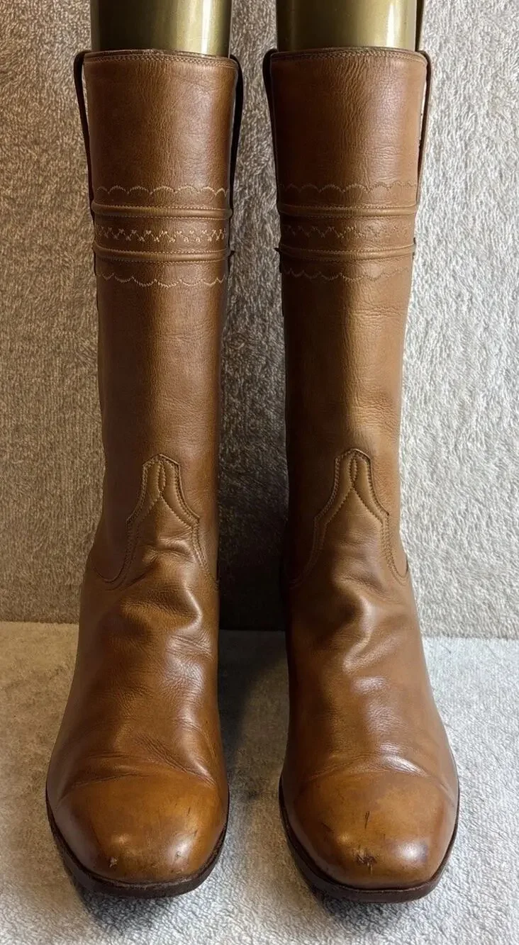 Vintage Lucchese Boots Womens 8 C San Antonio Brown Western Narrow Square Toe